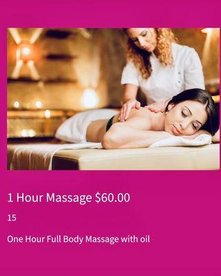 1 hour massage $60