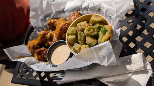 Wings and fried Okra