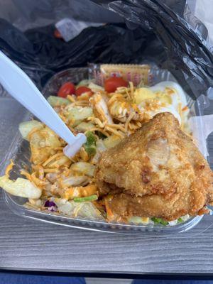 My salad and a piece of their chicken that had good reviews.