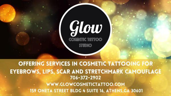 Glow Cosmetic Tattoo Studio offers services for brows, lips, scar and strech mark camouflage, 3D areola tattoo in Athens GA.