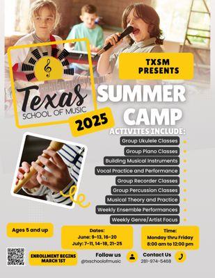 Enrollment begins March 1st, 2025! https://txschoolofmusic.com/summer-camp-2025