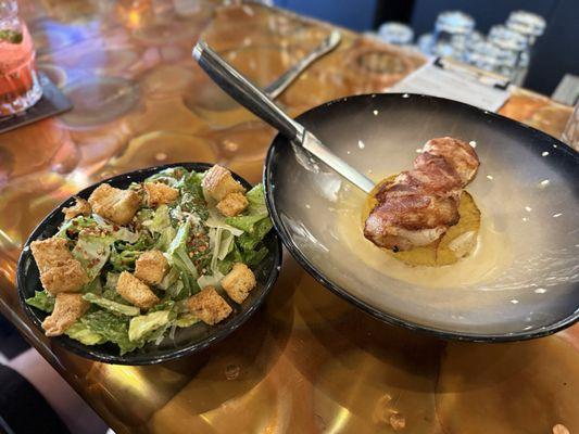 Chicken Roulade with polenta cake and house cream sauce with a side Calabrian Caesar