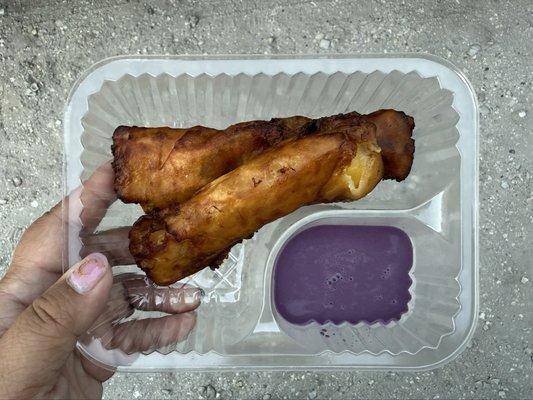 Turon and ube condensed milk dipping sauce
