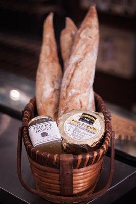 Fresh baked Baguettes with truffle honey and French churned butter
