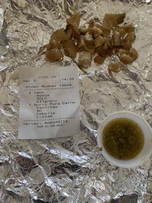 I got cueritos pork rinds with an all meat carnitas burrito