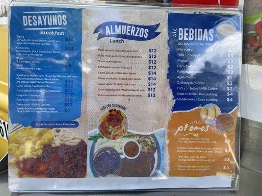 Menu breakfast and lunch