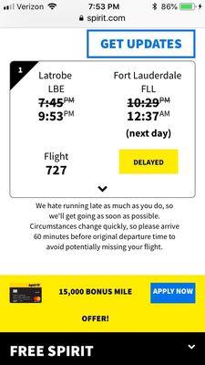 Delayed once again...I need to learn to build delays into my travel plans when flying Spirit