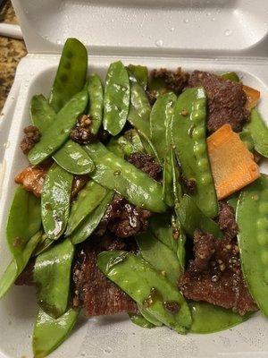 Beef with Snow Peas $14.50 Raw