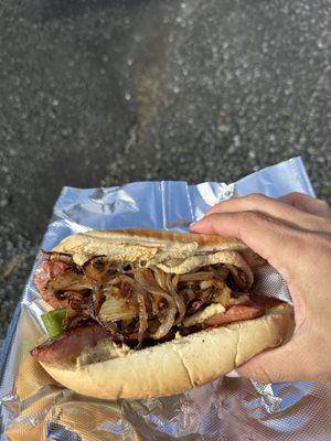 Reindeer Hot with peppers and grilled onions