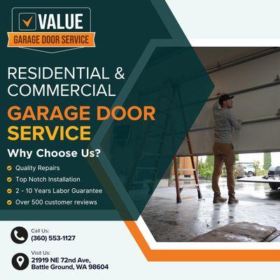 Value Garage Door Service provides fast, reliable repairs and maintenance for residential and commercial customers.