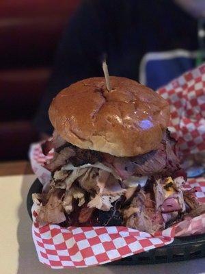 Every meat they have in between 2 buns and about 6 inches high