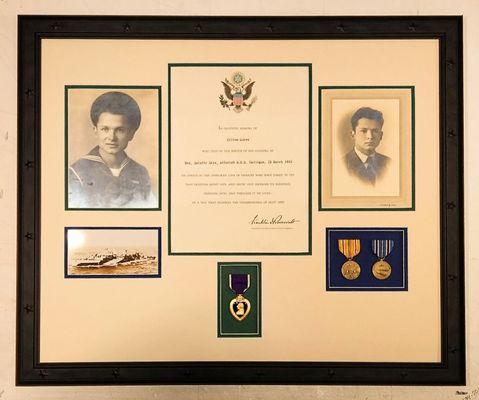 A memorial piece to a relative that was killed in action during WWII. Purple Heart medallion and signed letter from FDR.