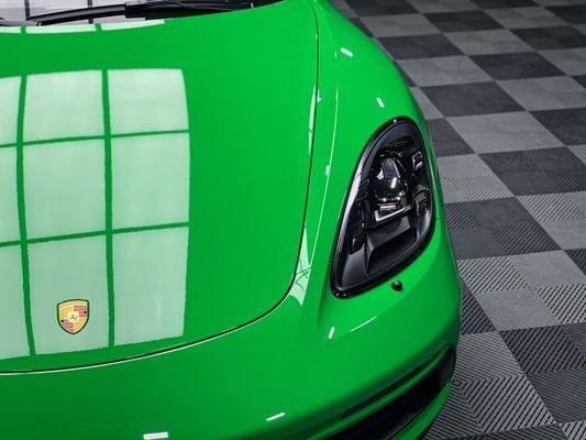 Complete with concourse paint correction, XPEL bulk custom-cut front-end paint protection film, and full vehicle ceramic coating.