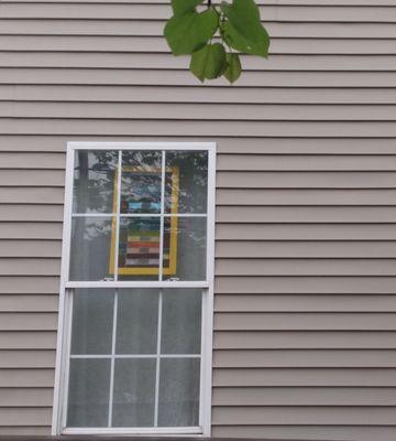 view of stained glass art in "the casselman" room. Stained glass by local artist, Ronna