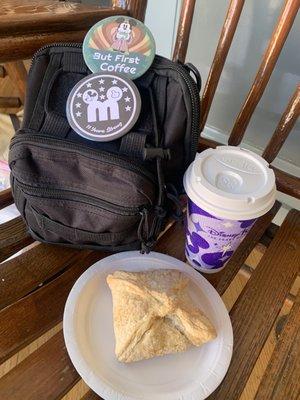 Sitting in the balcony enjoying a morning pastry and coffee.