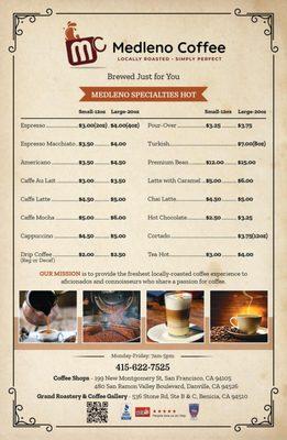 Hot drinks menu