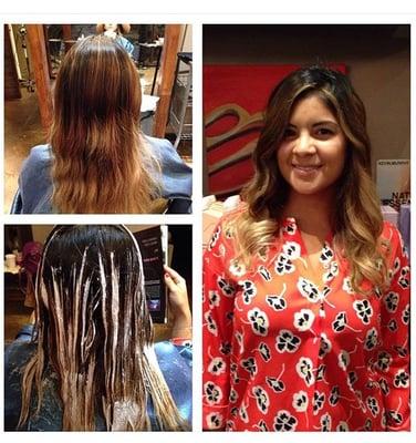 Balayage, ombre and haircut. Blonde and caramel tones.