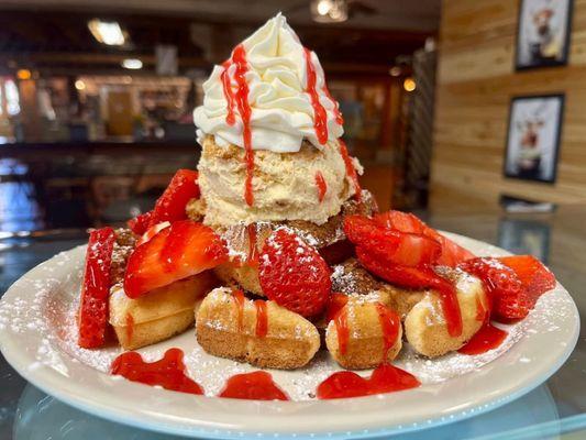 Strawberry cheesecake mochi waffle (not my photo; taken by business)