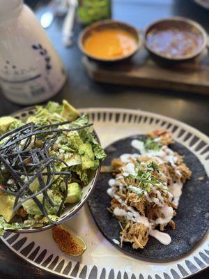 Chicken taco dinner special with avocado salad