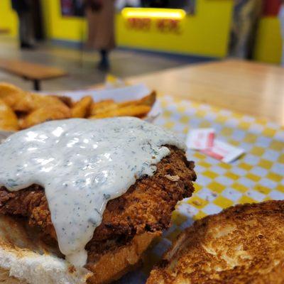 Crispy fried chicken sandwich.