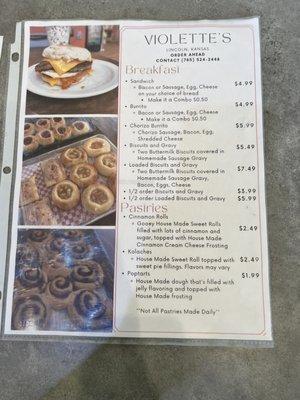 Breakfast menu