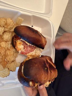 Burnt panini caused bad heartburn for hours until woke up next day.