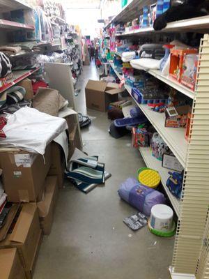 I almost tripped in the aisle. In one of the pics is a shelf leaning on something. I could have taken more pics. The store is a mess.