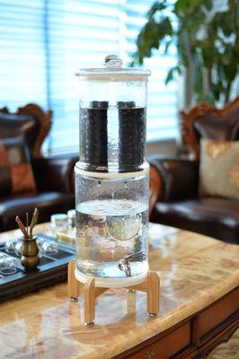 The Water Machine natural wood countertop stand