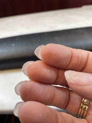 This was his buildup of my long nails he had filed down. I nearly shed a tear when I was in there and walked out.
