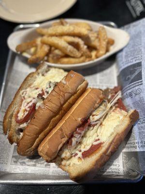 Pizza Philly steak with side of garlic parm fries. When I say good and good prices. It is no stretch of imagination. Yum