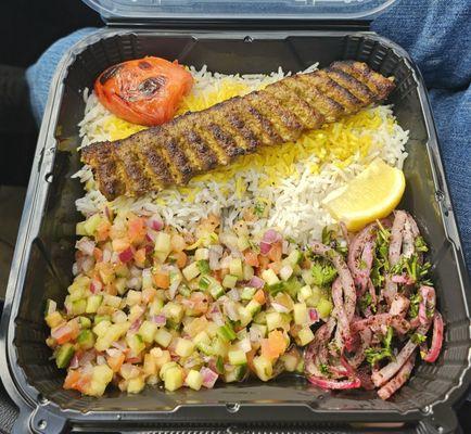 Beef Kabob with rice and salads!