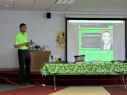 Speaking at a church about my personal journey with writing the book, what happened after graduating from college and where I am today