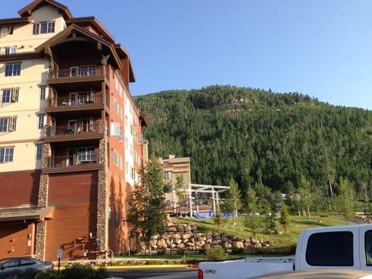 Two of the main lodges and behind the place! Love a light run in Elevation & Altitude!