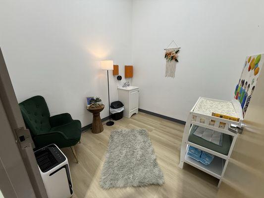 A beautiful lactation room (with diaper changing area and disposable pads)