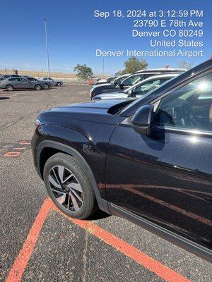 Scratches all over the car large "glue" area where a sticker was? You can't tell me they didn't see this after the last renter.