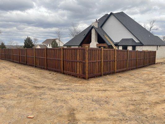 6ft Cedar Board on Board Cap and Trim with Dark Brown Stain