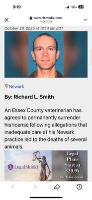 His license has been revoked in New Jersey for being a pet abuser