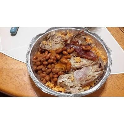Rice beans, pernil...good spanish food for a great price, i love it!
