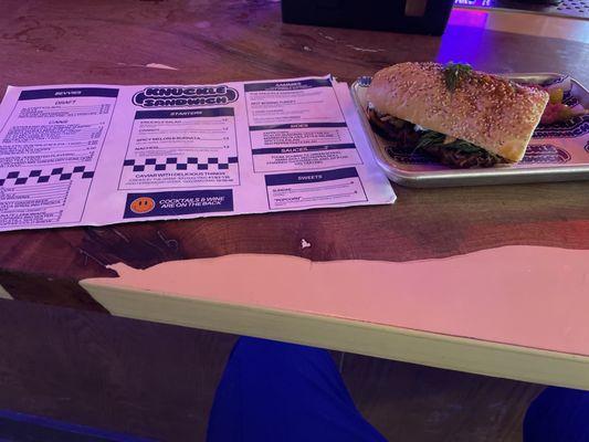 The menu and the Lamb Sammie