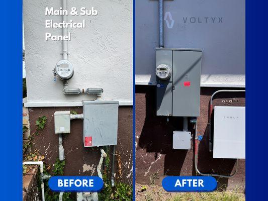 New 200A main panel with dedicated breakers for EV charger and rooftop solar.