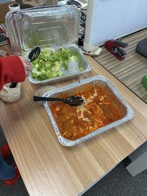 A scam of a restaurant. Ordered chicken parm and Ceasar salad for 5 people for $106 and this is all they gave us.