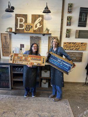 Susan and Mary with our designs