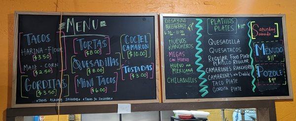 Menu boards, December 2022