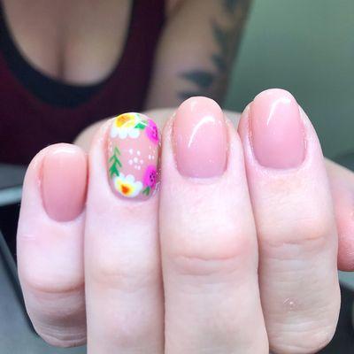 Builder gel overlay with hand painted art