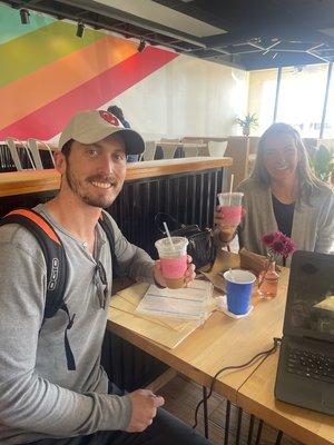 Enjoying tasty iced coffee and teas