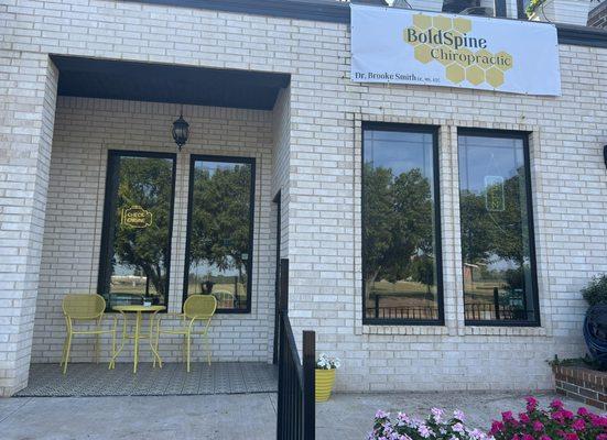 The front of the building