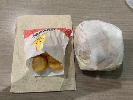 Hash Rounds and Egg and Cheese Biscuit