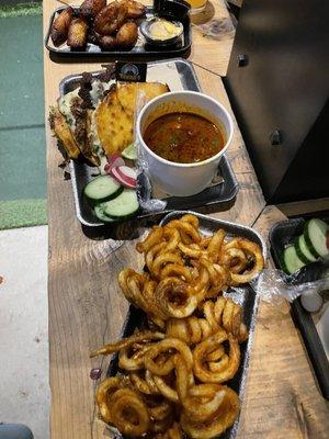 Birria tacos, fries and Fried Plantains