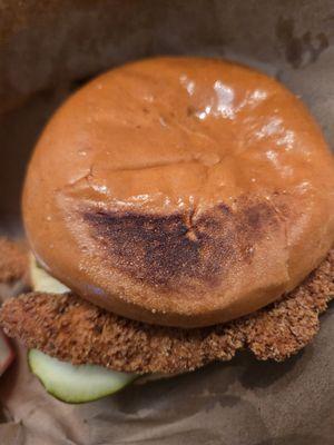 Chicken sandwich with burned bun