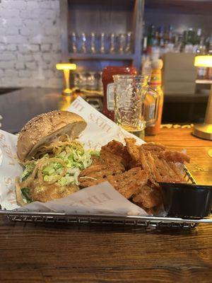 Chicken sandwich with sweet potato fries